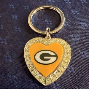 NFL Green Bay Packers Metal Rhinestone Heart Keychain Football